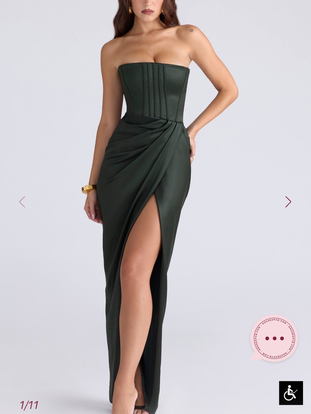 NWT Strapless Dark Green Maxi Dress with Thigh Slit